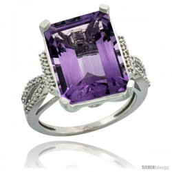 14k White Gold Diamond Amethyst Ring 12 ct Emerald Shape 16x12 Stone 3/4 in wide