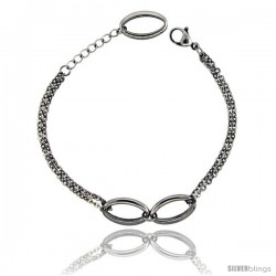 Stainless Steel Double Strand Rolo Link Oval Cut Out Bracelet, 3/8 in wide, 7.5 in long