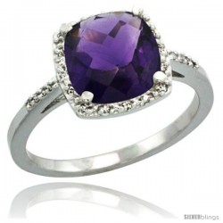 14k White Gold Diamond Amethyst Ring 2.08 ct Cushion cut 8 mm Stone 1/2 in wide