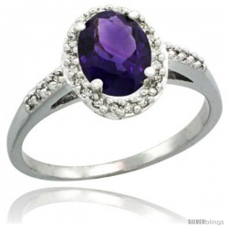 14k White Gold Diamond Amethyst Ring Oval Stone 8x6 mm 1.17 ct 3/8 in wide