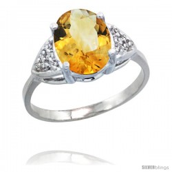 14k White Gold Diamond Citrine Ring 2.40 ct Oval 10x8 Stone 3/8 in wide