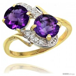 14k Gold ( 7 mm ) Double Stone Engagement Amethyst Ring w/ 0.05 Carat Brilliant Cut Diamonds & 2.34 Carats Round Stones, 3/4