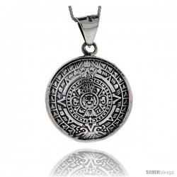 Sterling Silver Double Sided Aztec Calendar Pendant, 1 1/4 in (30 mm)