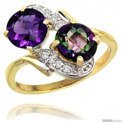 14k Gold ( 7 mm ) Double Stone Engagement Amethyst & Mystic Topaz Ring w/ 0.05 Carat Brilliant Cut Diamonds & 2.34 Carats Round