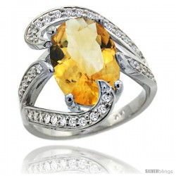 14k White Gold Natural Citrine Ring Oval 14x10 Diamond Accent, 3/4 in wide