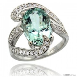 14k White Gold Natural Aquamarine Ring Oval 14x10 Diamond Accent, 3/4 in wide