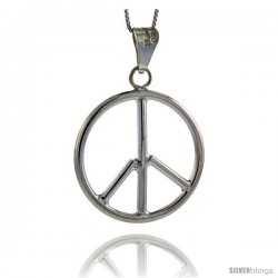 Sterling Silver Large Peace Sign Pendant, 1 1/2 in (39 mm)