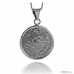 Sterling Silver Aztec Calendar Pendant, 1 1/8 in (28 mm)