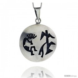 Sterling Silver Large Round kokopelli Pendant (34x35 mm)