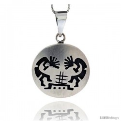 Sterling Silver Round kokopelli Pendant (30x31 mm)