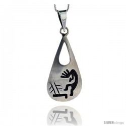 Sterling Silver Oval kokopelli Pendant 1 9/16 in tall