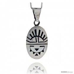 Sterling Silver Oval Sun Face Pendant 1 1/8 in tall