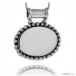 Sterling Silver Beaded Oval Engravable Disc Pendant Beaded Edge 1 in tall