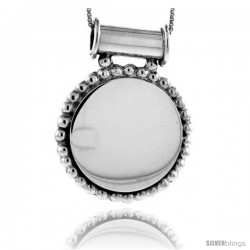 Sterling Silver Beaded Round Engravable Disc Pendant Beaded Edge 1 5/16 in tall