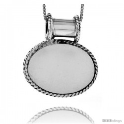 Sterling Silver Oval Engravable Disc Pendant / Slide Rope Edge 13/16 in tall