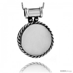 Sterling Silver Round Engravable Disc Pendant / Slide Rope Edge 1 1/16 in tall