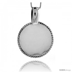 Sterling Silver Round Engravable Disc Pendant Rope Edge 1 1/4 in tall