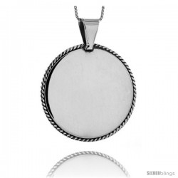 Sterling Silver Round Engravable Disc Pendant Rope Edge 1/1/2 in tall