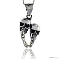 Sterling Silver Double Skull Pendant, 1 1/8 in tall