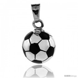 Sterling Silver Soccer Ball Pendant, Enameled 3/4 in round with snake chain.