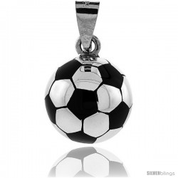 Sterling Silver Enameled Soccer Ball Pendant, 1 incc round with snake chain.