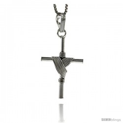 Sterling Silver Wire Wrapped Cross Pendant, 1 1/8 in tall