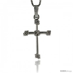 Sterling Silver Rope Edge Design Cross Pendant, 1 1/4 in tall