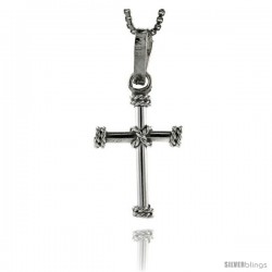 Sterling Silver Rope Edge Design Cross Pendant, 7/8 in tall
