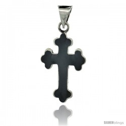 Sterling Silver Eastern Orthodox Cross Pendant, Black Enameled 1 3/4 in tall