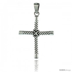 Sterling Silver Tubular Twisted Cross Pendant, 2 1/16 in tall