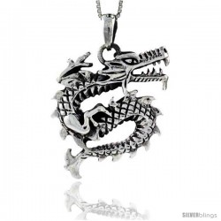 Sterling Silver Chinese Dragon Pendant, 1 1/8 in tall
