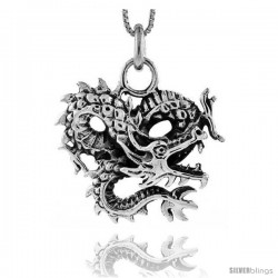 Sterling Silver Chinese Dragon Pendant, 1 1/8 in tall -Style Px432