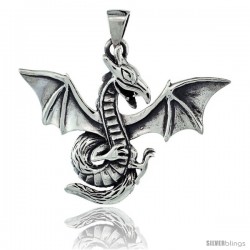 Sterling Silver Dragon Pendant, 2 in (50 mm) wide