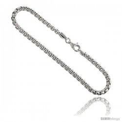Sterling Silver Italian Round BOX Chain Necklaces & Bracelets 4mm Medium Heavy weight Smooth Finish Nickel Free
