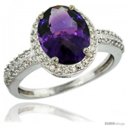 14k White Gold Diamond Amethyst Ring Oval Stone 10x8 mm 2.4 ct 1/2 in wide