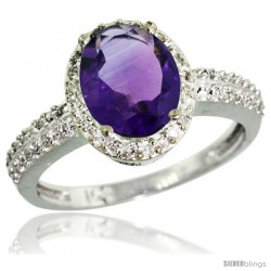 14k White Gold Diamond Amethyst Ring Oval Stone 9x7 mm 1.76 ct 1/2 in wide