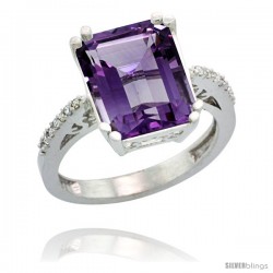 14k White Gold Diamond Amethyst Ring 5.83 ct Emerald Shape 12x10 Stone 1/2 in wide