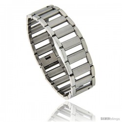 Stainless Steel Satin Finish Center Railroad Link Bracelet, 3/4 in wide, 8.25 in