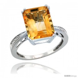 14k White Gold Diamond Citrine Ring 5.83 ct Emerald Shape 12x10 Stone 1/2 in wide -Style Cw409149