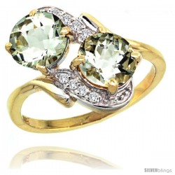 14k Gold ( 7 mm ) Double Stone Engagement Green Amethyst Ring w/ 0.05 Carat Brilliant Cut Diamonds & 2.34 Carats Round Stones