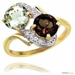 14k Gold ( 7 mm ) Double Stone Engagement Green Amethyst & Smoky Topaz Ring w/ 0.05 Carat Brilliant Cut Diamonds & 2.34 Carats