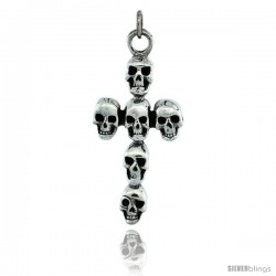 Sterling Silver Skull Cross Pendant, 1 3/4 in tall -Style Px438