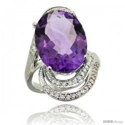 14k White Gold Natural Amethyst Ring 16x12 mm Oval Shape Diamond Halo, 1 in