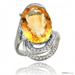 14k White Gold Natural Citrine Ring 16x12 mm Oval Shape Diamond Halo, 1 in