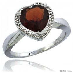 14k White Gold Ladies Natural Garnet Ring Heart-shape 8x8 Stone Diamond Accent