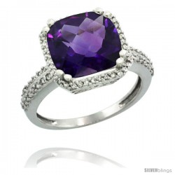 14k White Gold Diamond Halo Amethyst Ring Checkerboard Cushion 11 mm 5.85 ct 1/2 in wide -Style Cw401142