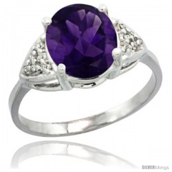 14k White Gold Diamond Amethyst Ring 2.40 ct Oval 10x8 Stone 3/8 in wide -Style Cw401144