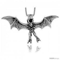 Sterling Silver Bat Pendant, 1 3/4 in (46 mm) wide