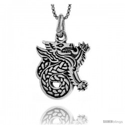 Sterling Silver Celtic Dragon Pendant, 1 in tall