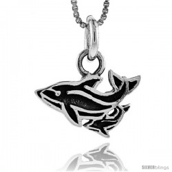 Sterling Silver Double Dolphin Pendant, 3/4 in (19 mm) wide